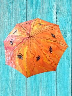 Handpainted signed Silk Parasol Umbrella One of a kind "EYES"